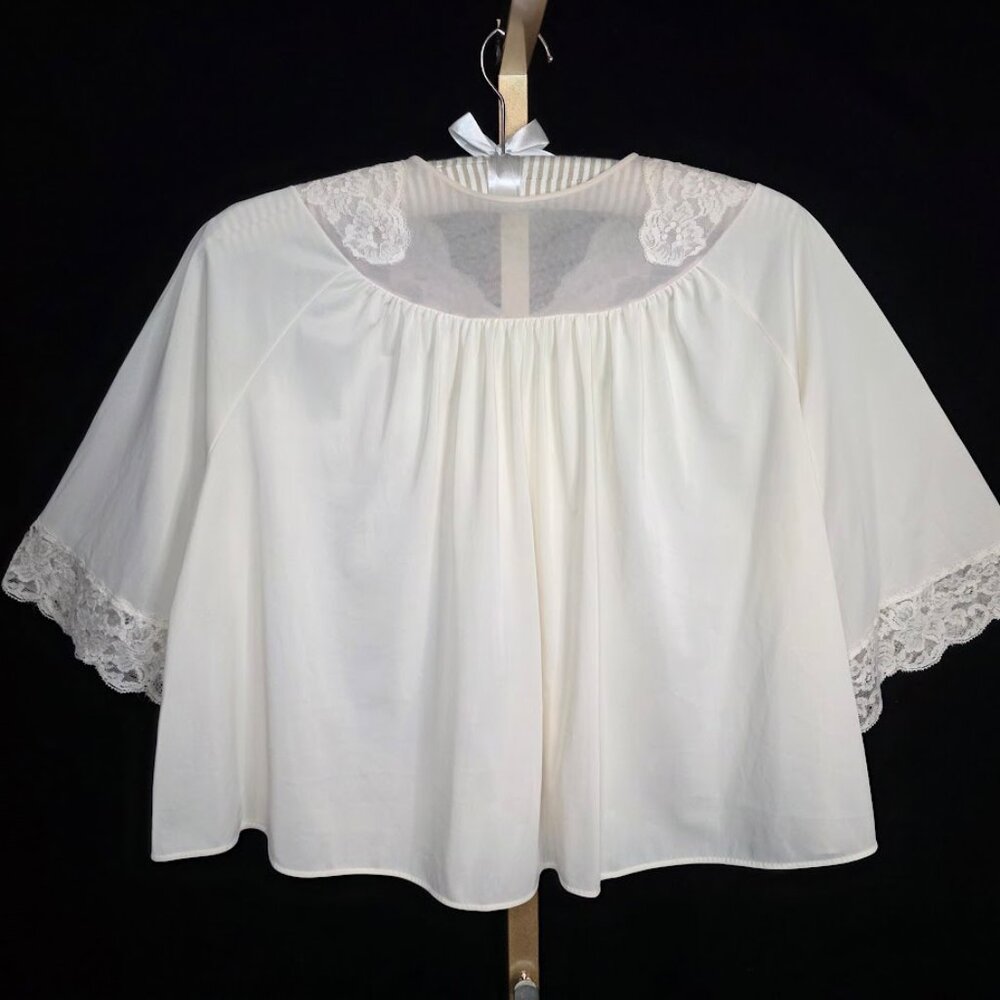 Vintage Shadowline Bed Jacket Pink Lace Trim Embroidered Pink Flowers M - Picture 7 of 12